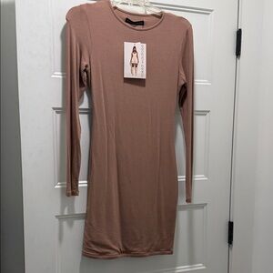 Naked Wardrobe Long Sleeve Dress in Soft Brown